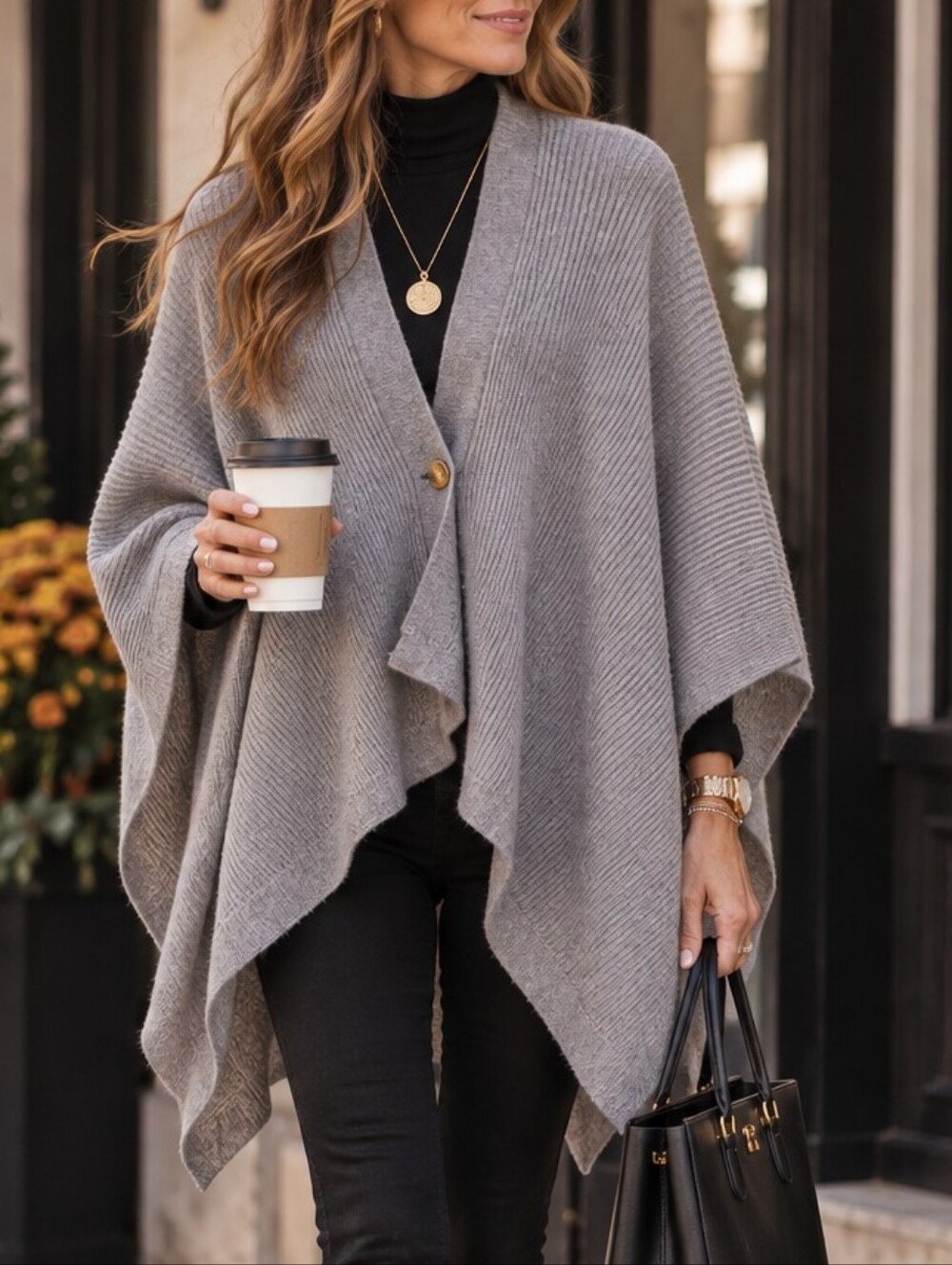Anthropologie Poncho Sweater Gray One Size Fits All